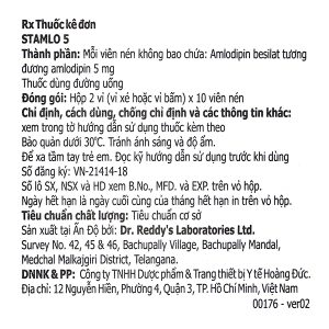 Stamlo 5 trị tăng huyết áp và thiếu máu cục bộ cơ tim (2 vỉ x 10 viên)