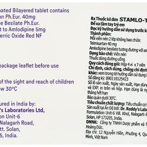 Stamlo-T 40/5mg điều trị tăng huyết áp vô căn (4 vỉ x 7 viên)