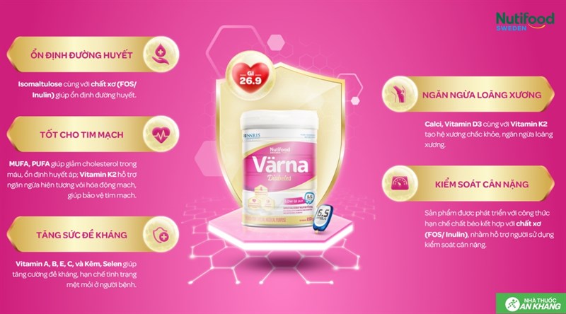 Sữa bột Nutifood Varna Diabetes bổ sung dinh dưỡng cho người đái tháo đường (850g)