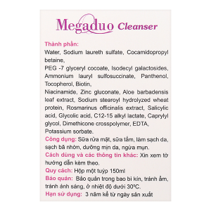 Sữa rửa mặt Megaduo Cleanser làm sạch da giúp da mịn màng, ngừa mụn tuýp 150ml