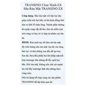 Sữa rửa mặt TRANSINO Clear Wash EX làm sạch sâu, se khít lỗ chân lông tuýp 100g