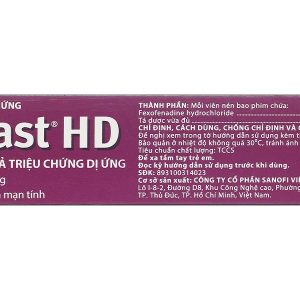Telfast HD 180mg trị viêm mũi dị ứng, mề đay vô căn mạn tính (3 vỉ x 10 viên)