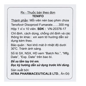 Tenifo trị nhiễm HIV-1, viêm gan B (1 vỉ x 10 viên)