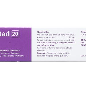Rabestad 20 trị trào ngược dạ dày, thực quản (3 vỉ x 10 viên)