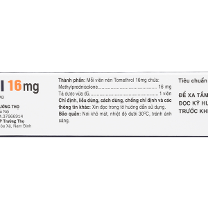 Tomethrol 16mg kháng viêm, ức chế miễn dịch (3 vỉ x 10 viên)