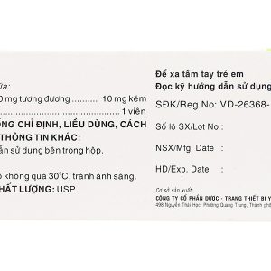 Tozinax 70mg phòng và điều trị thiếu kẽm (10 vỉ x 10 viên)