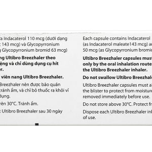Bột hít Ultibro Breezhaler 110/50 microgram trị bệnh phổi tắc nghẽn (3 vỉ x 10 viên)