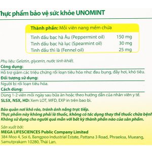 Unomint hỗ trợ giảm các triệu chứng rối loạn tiêu hóa hộp 10 viên