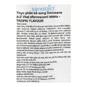 Viên sủi Demosana A-Z Vital vị trái cây hỗ trợ tăng đề kháng tuýp 15 viên