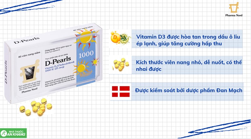 D-Pearls Vitamin D3 1000IU giúp bổ sung vitamin D hộp 80 viên