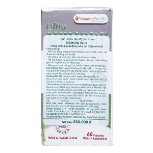 Ultra Memore Plus tăng cường hoạt động não, cải thiện trí nhớ chai 60 viên