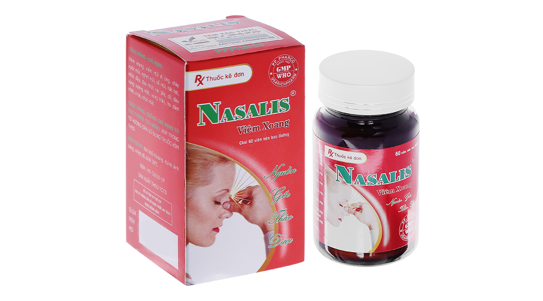 Nasalis trị viêm xoang, viêm mũi dị ứng, chảy nước mũi, hắt hơi lọ 60 viên
