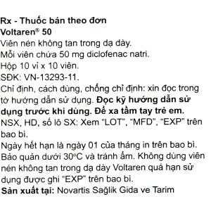 Voltaren 50mg giảm đau, kháng viêm xương khớp (10 vỉ x 10 viên)