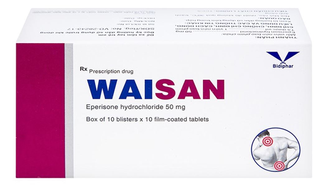 Waisan 50mg điều trị triệu chứng tăng trương lực cơ, co cứng cơ (10 vỉ x 10 viên)