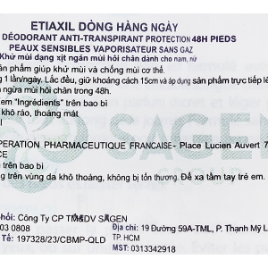 Xịt khử mùi Etiaxil Déodorant Anti-Transpirant 48h khử mùi hôi chân chai 100ml