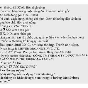 Hỗn dịch uống Zedcal bổ sung canxi, magie, kẽm và vitamin D3 chai 200ml