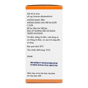 Dung dịch uống Zyrtec 0.1% giảm triệu chứng viêm mũi dị ứng, mề đay chai 60ml